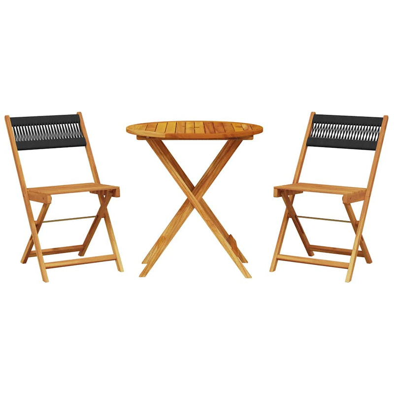 vidaXL 3 Piece Bistro Set Black Polypropylene and Solid Wood