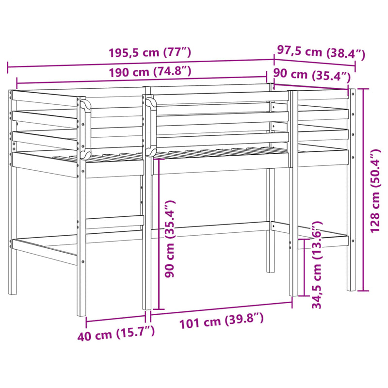 vidaXL Kids' Loft Bed without Mattress 90x190 cm Solid Wood Pine