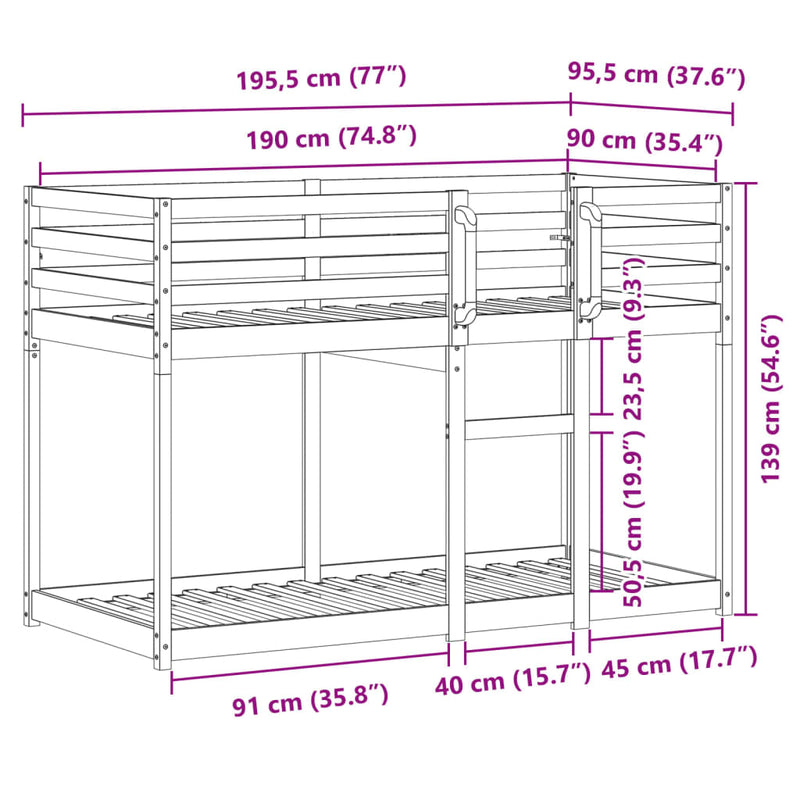 vidaXL Bunk Bed without Mattress 90x190 cm Solid Wood Pine