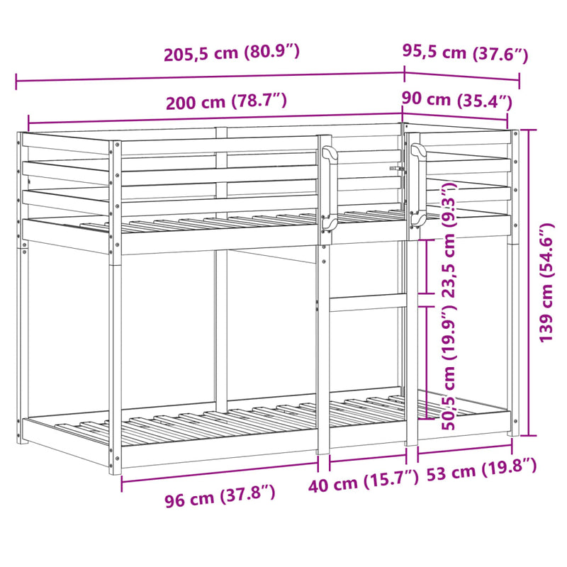 vidaXL Bunk Bed without Mattress 92x187 cm Single Solid Wood Pine