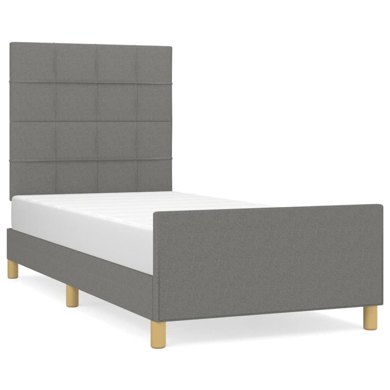 Bed Frame with Headboard Dark Grey 106x203 cm King Single Size Fabric