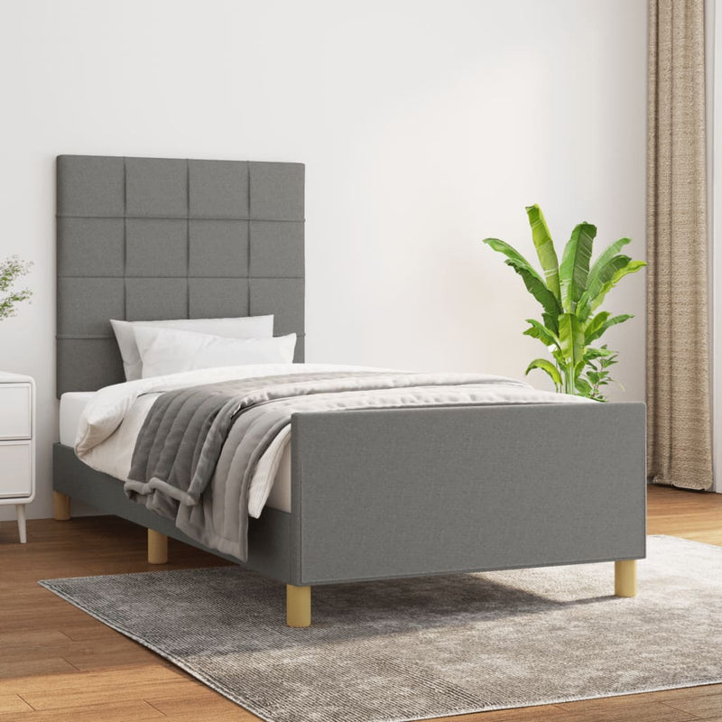 Bed Frame with Headboard Dark Grey 106x203 cm King Single Size Fabric