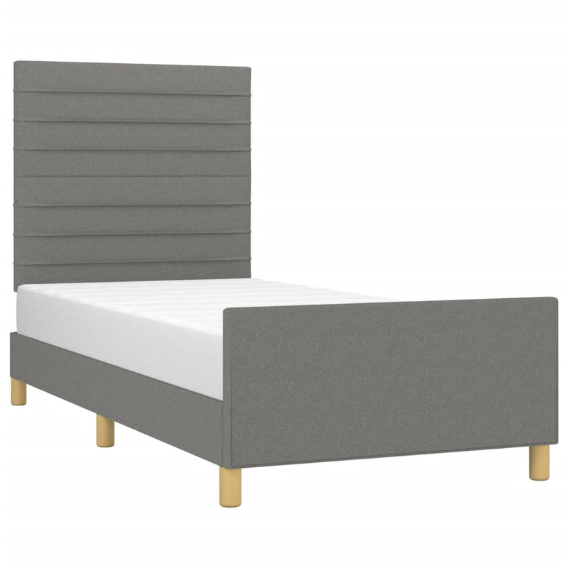 Bed Frame with Headboard Dark Grey 106x203 cm King Single Size Fabric