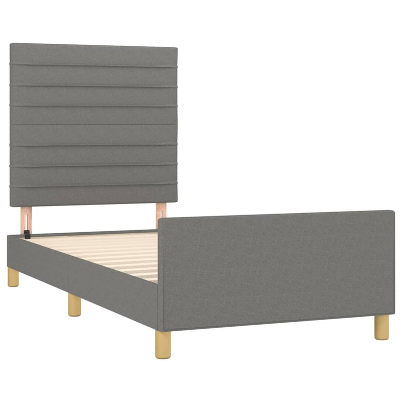 Bed Frame with Headboard Dark Grey 106x203 cm King Single Size Fabric