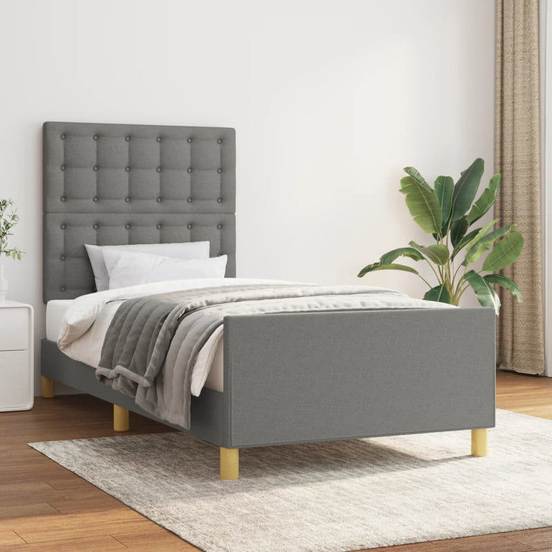 vidaXL Bed Frame without Mattress Dark Grey 107x203 cm King Single Size Fabric