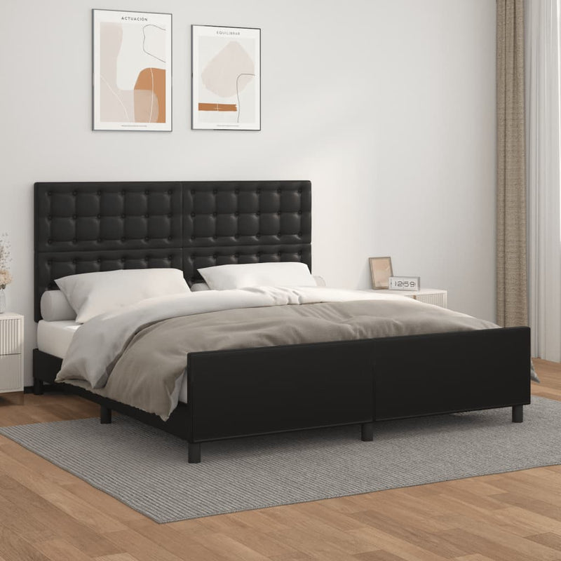 vidaXL Bed Frame without Mattress Black 152x203 cm Queen Faux Leather