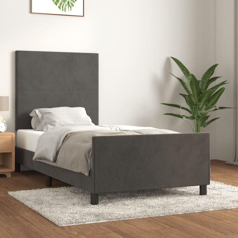 vidaXL Bed Frame without Mattress Dark Grey 107x203 cm King Single Size Velvet