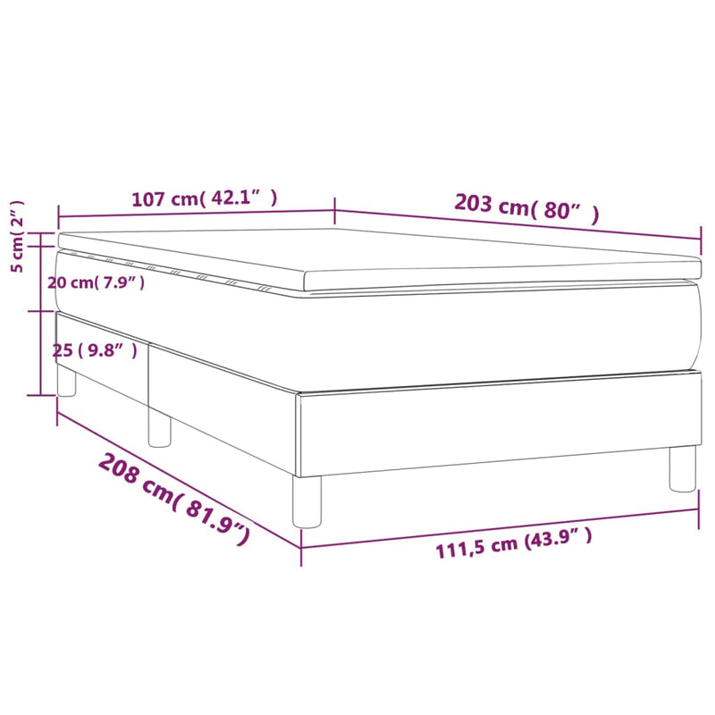 vidaXL Box Spring Bed with Mattress Black 106x203 cm King Single Size Fabric