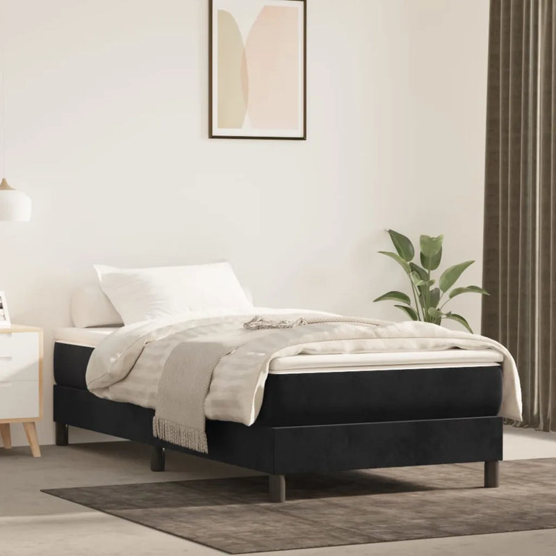 Box Spring Bed with Mattress Black 107x203 cm King Single Velvet