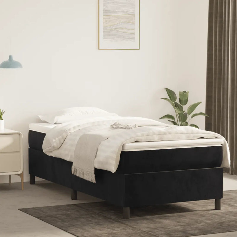 Box Spring Bed with Mattress Black 107x203 cm King Single Velvet