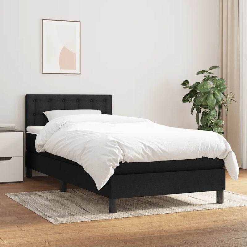 Box Spring Bed with Mattress Black 107x203 cm King Single Fabric