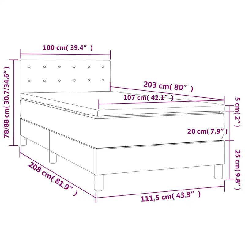 Box Spring Bed with Mattress Black 107x203 cm King Single Fabric