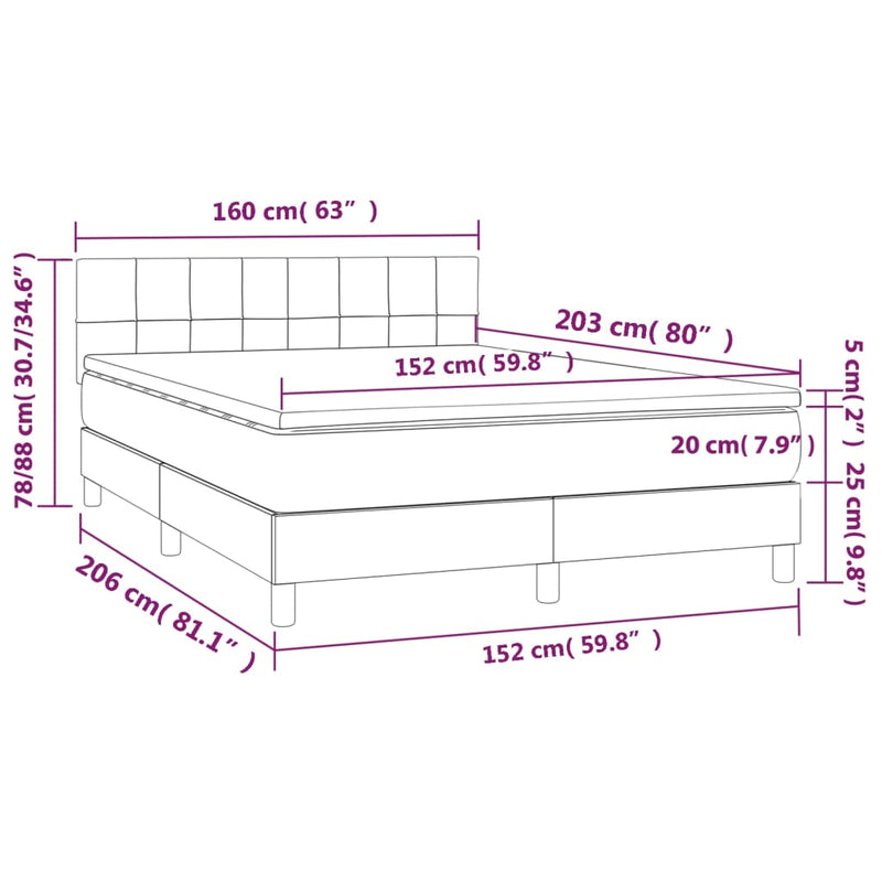 vidaXL Box Spring Bed with Mattress Dark Grey 153x203 cm Queen Size Fabric