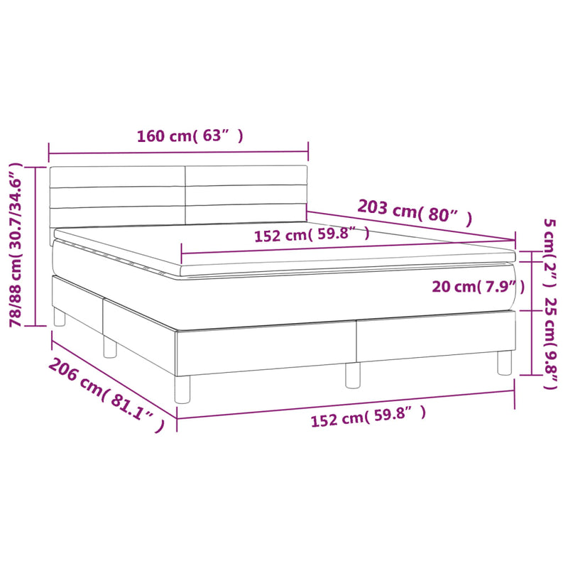 vidaXL Box Spring Bed with Mattress Dark Grey 153x203 cm Queen Size Fabric