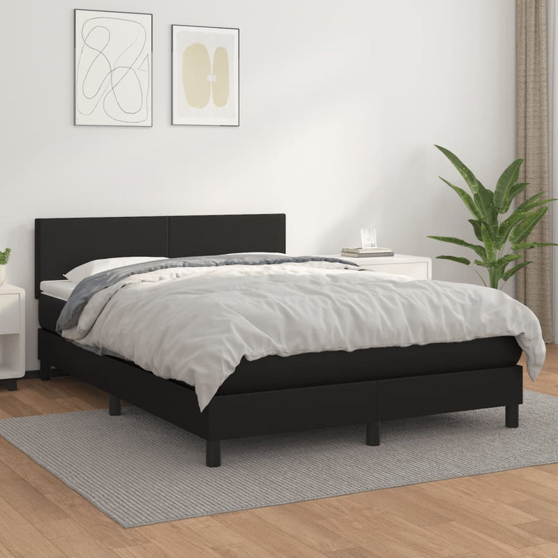 vidaXL Box Spring Bed with Mattress Black 153x203 cm Queen Size Faux Leather