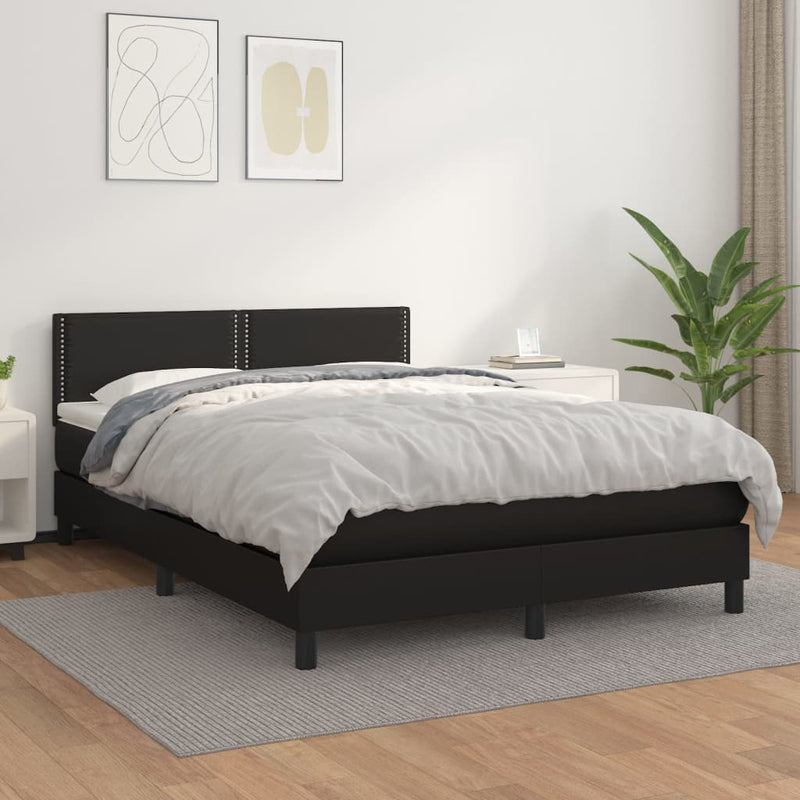 vidaXL Box Spring Bed with Mattress Black 153x203 cm Queen Size Faux Leather