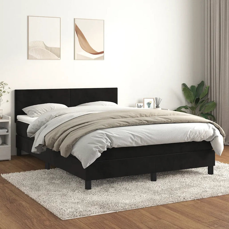 Box Spring Bed with Mattress Black 152x203 cm Queen Velvet