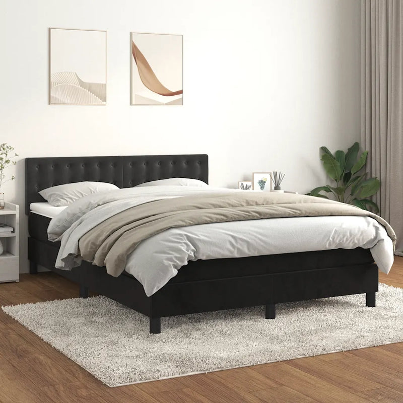 Box Spring Bed with Mattress Black 152x203 cm Queen Velvet