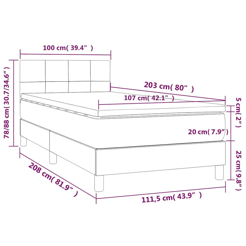 Box Spring Bed with Mattress&LED Black 106x203 cm King Single Size Fabric