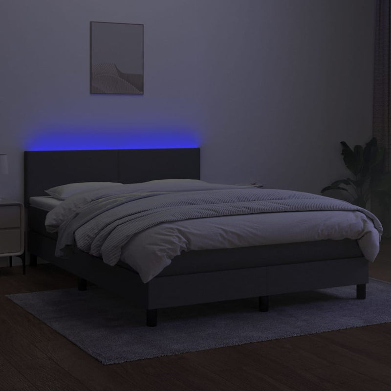 vidaXL Box Spring Bed with Mattress&LED Dark Grey 153x203 cm Queen Size Fabric