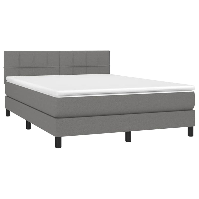 vidaXL Box Spring Bed with Mattress&LED Dark Grey 153x203 cm Queen Size Fabric