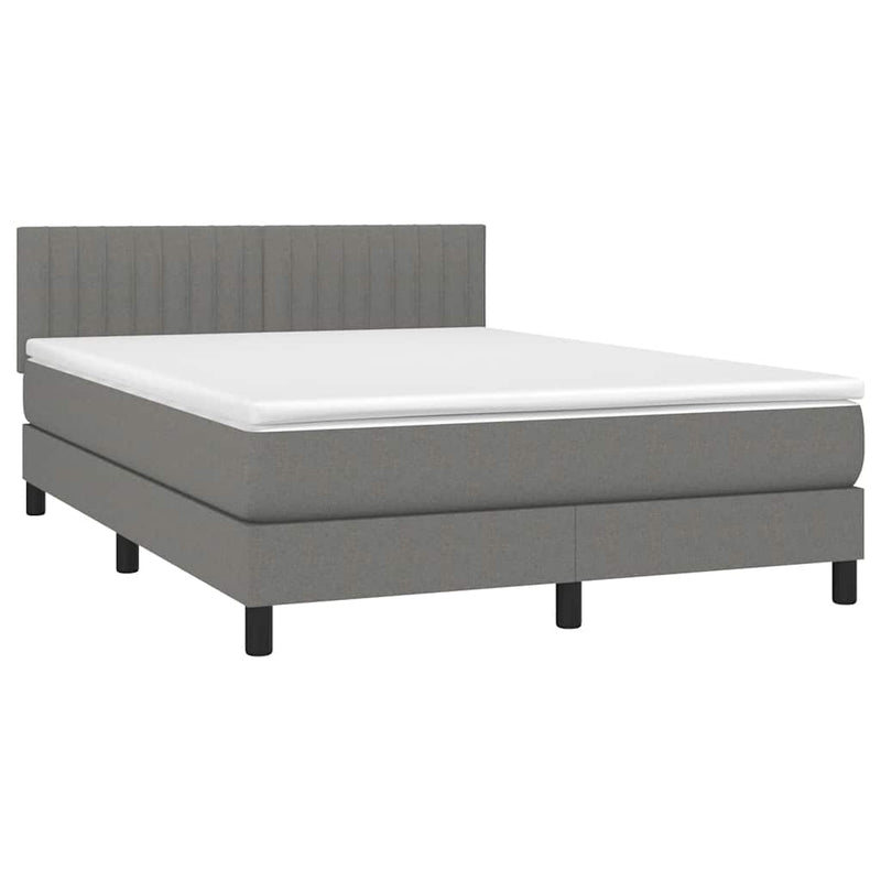 vidaXL Box Spring Bed with Mattress&LED Dark Grey 153x203 cm Queen Size Fabric