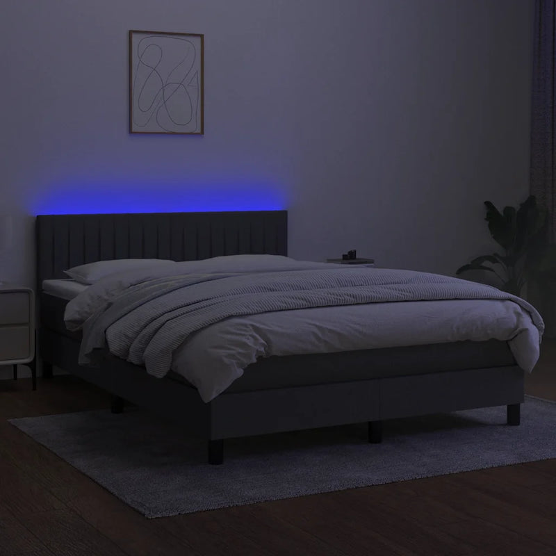 Box Spring Bed with Mattress&LED Dark Grey 152x203 cm Fabric