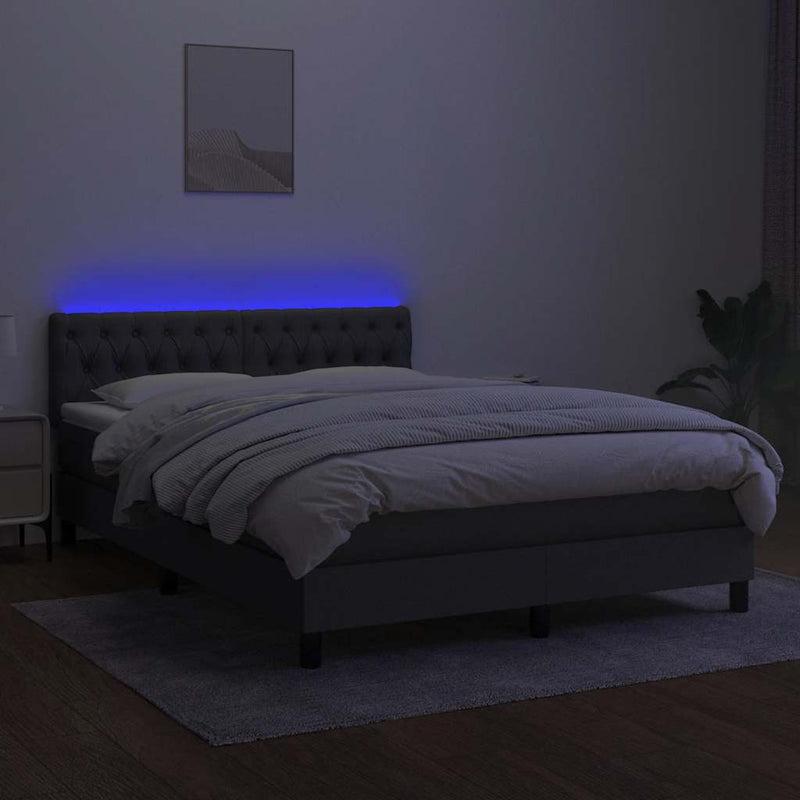 vidaXL Box Spring Bed with Mattress&LED Dark Grey 153x203 cm Queen Size Fabric
