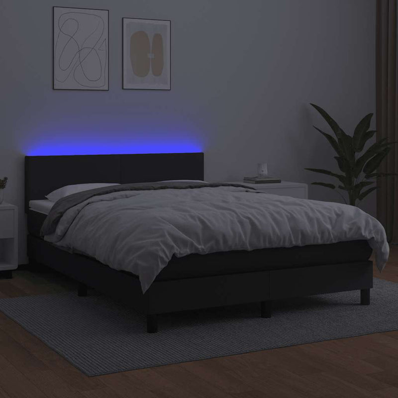 vidaXL Box Spring Bed with Mattress&LED Black 153x203 cm Queen Size Faux Leather