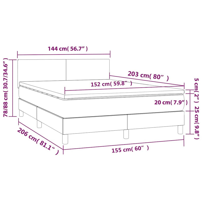 Box Spring Bed with Mattress&LED Black 153x203 cm Queen Size Faux Leather