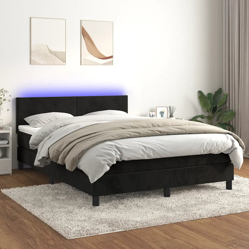 Box Spring Bed with Mattress&LED Black 152x203 cm Queen Velvet