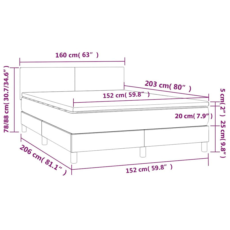Box Spring Bed with Mattress&LED Black 152x203 cm Queen Velvet