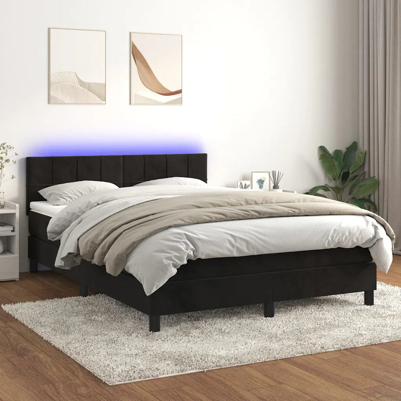 Box Spring Bed with Mattress&LED Black 152x203 cm Queen Velvet