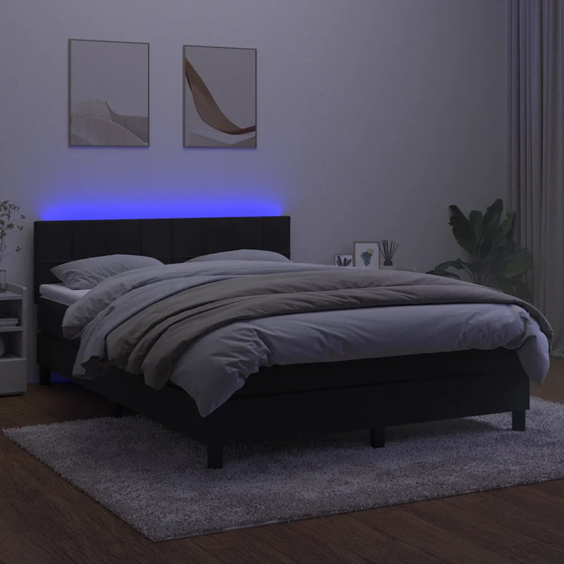 Box Spring Bed with Mattress&LED Black 152x203 cm Queen Velvet