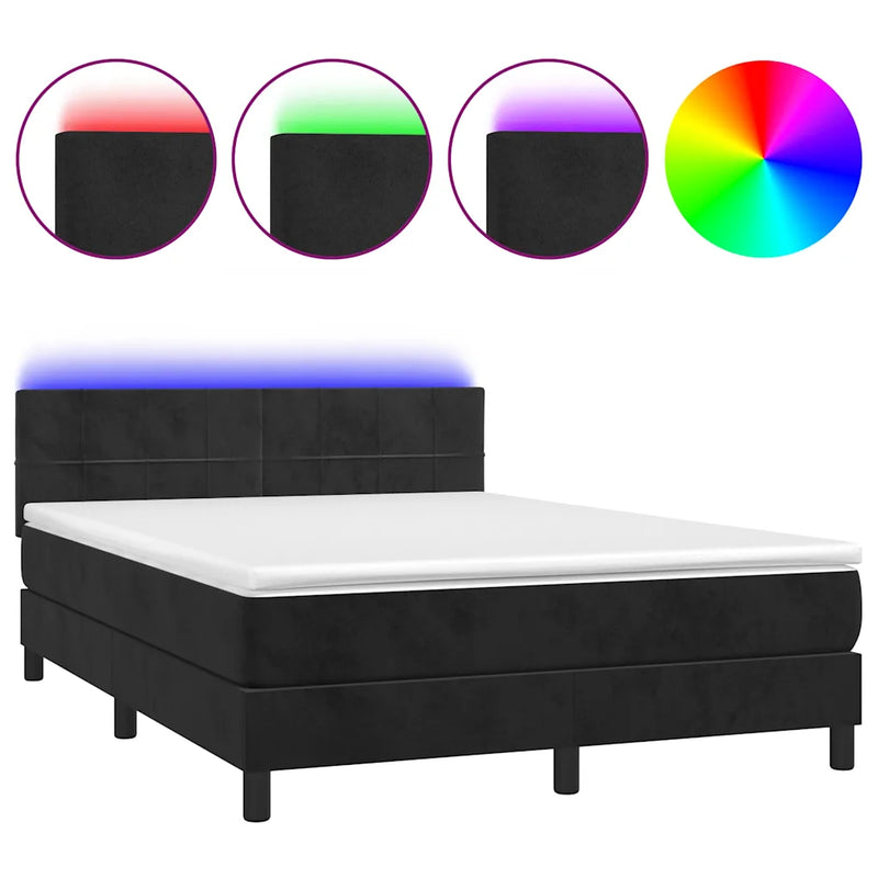Box Spring Bed with Mattress&LED Black 152x203 cm Queen Velvet