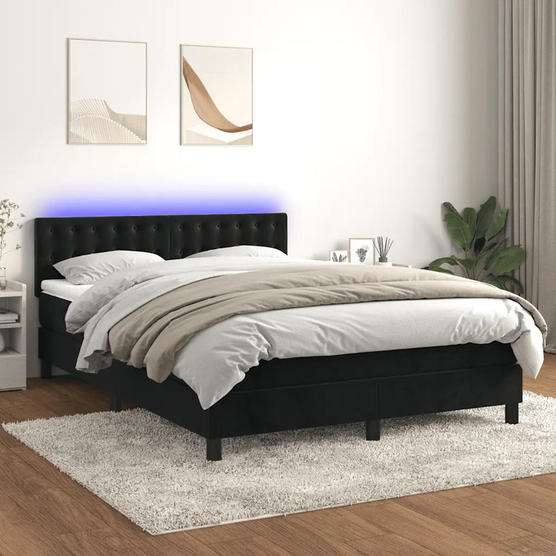 Box Spring Bed with Mattress&LED Black 152x203 cm Queen Velvet