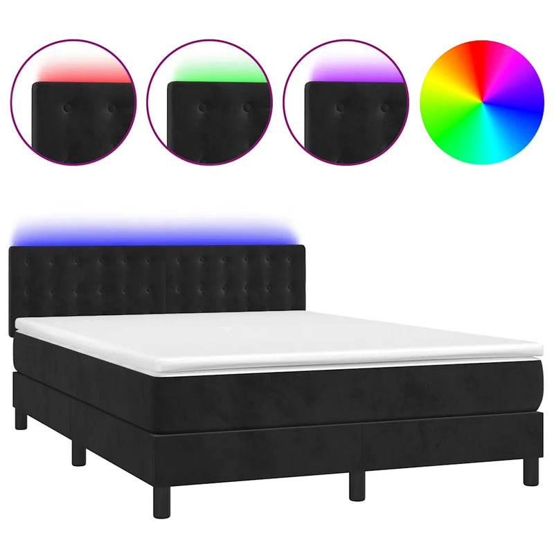 Box Spring Bed with Mattress&LED Black 152x203 cm Queen Velvet