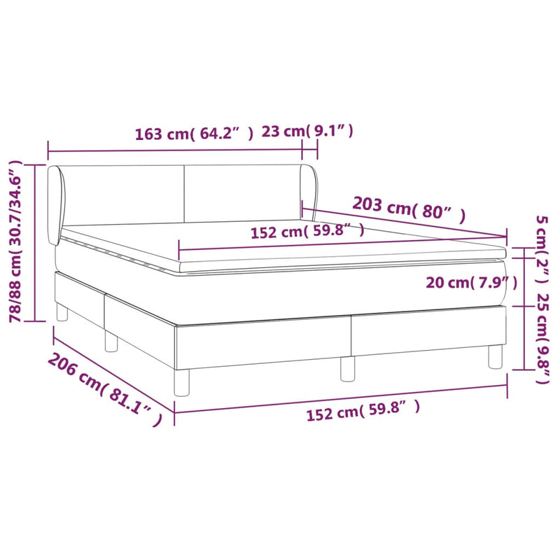 vidaXL Box Spring Bed with Mattress Dark Grey 153x203 cm Queen Size Fabric