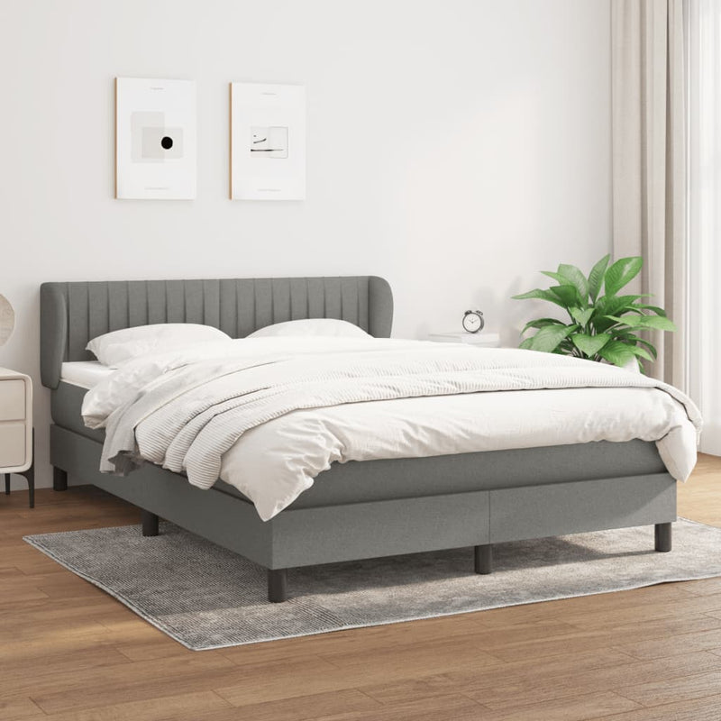 vidaXL Box Spring Bed with Mattress Dark Grey 153x203 cm Queen Size Fabric