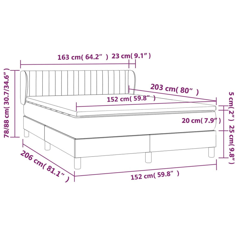 vidaXL Box Spring Bed with Mattress Dark Grey 153x203 cm Queen Size Fabric