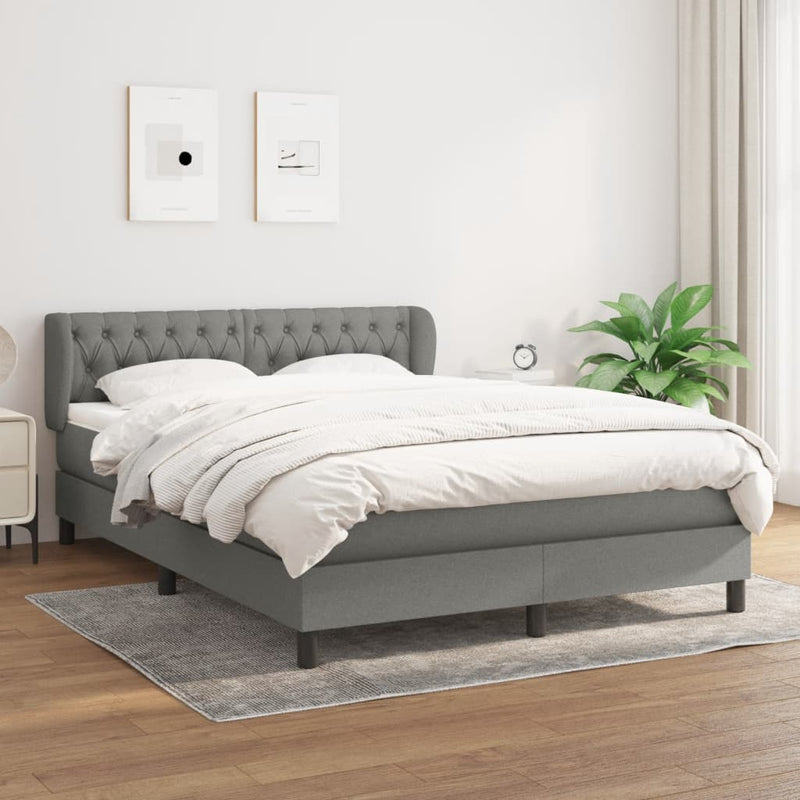 vidaXL Box Spring Bed with Mattress Dark Grey 153x203 cm Queen Size Fabric