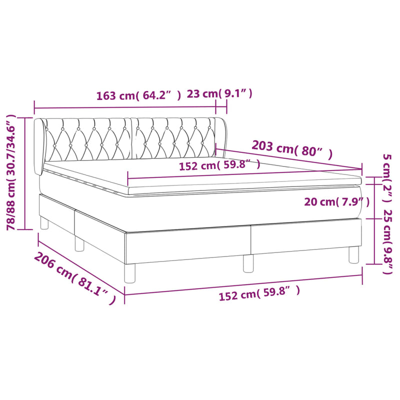 vidaXL Box Spring Bed with Mattress Dark Grey 153x203 cm Queen Size Fabric