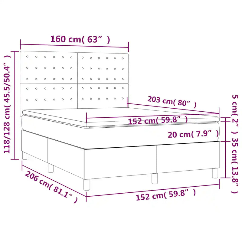 Box Spring Bed with Mattress Black 153x203 cm Queen Size Velvet