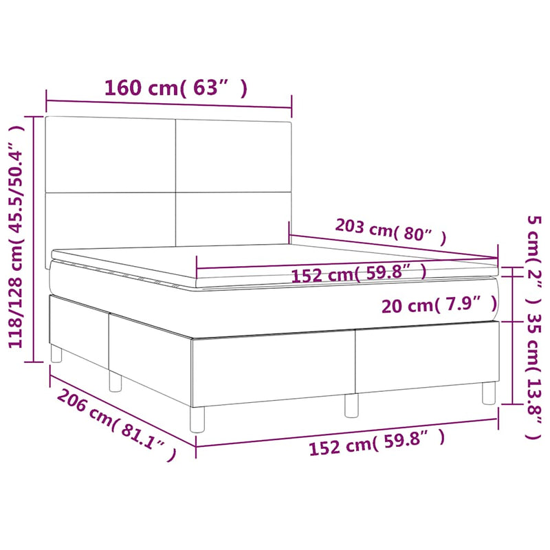 Box Spring Bed with Mattress&LED Black 153x203 cm Queen Size Velvet