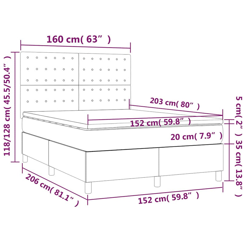 Box Spring Bed with Mattress&LED Black 153x203 cm Queen Size Velvet