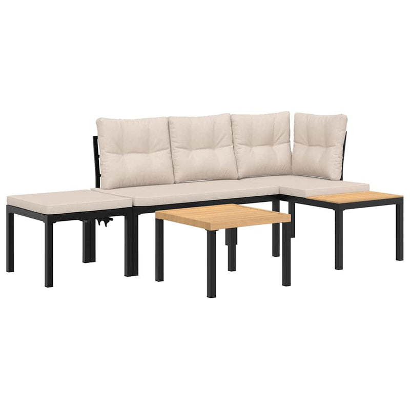 vidaXL Garden Bench Set with Cushions 4 pcs Black Powder-coated Steel