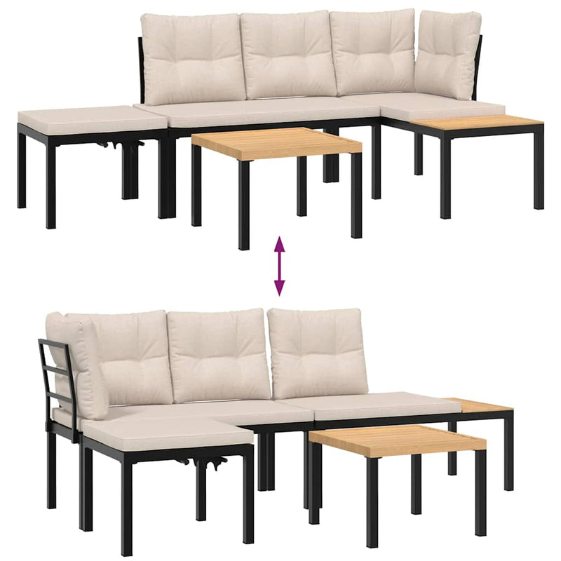 vidaXL Garden Bench Set with Cushions 4 pcs Black Powder-coated Steel