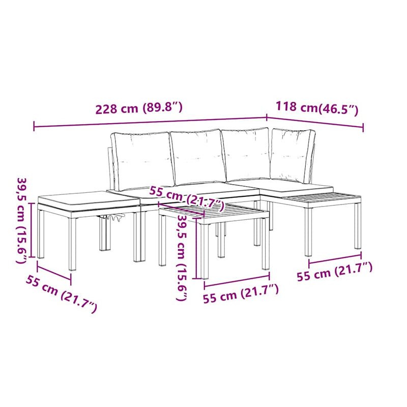 vidaXL Garden Bench Set with Cushions 4 pcs Black Powder-coated Steel