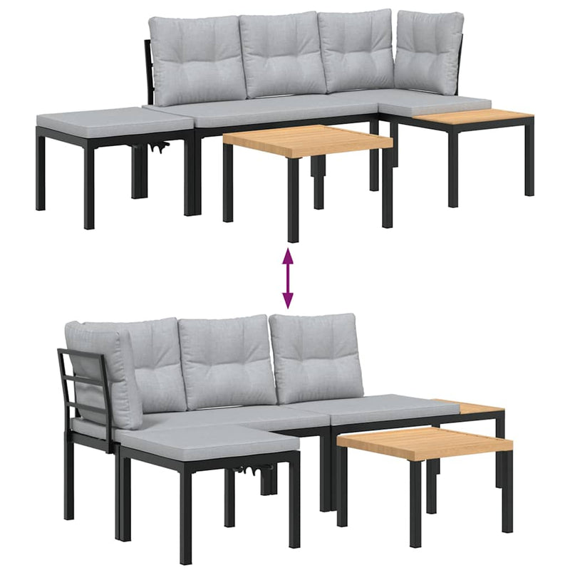 vidaXL Garden Bench Set with Cushions 4 pcs Black Powder-coated Steel