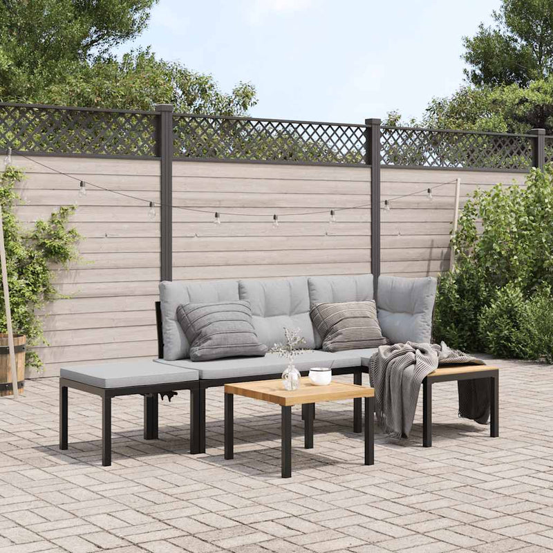 vidaXL Garden Bench Set with Cushions 4 pcs Black Powder-coated Steel